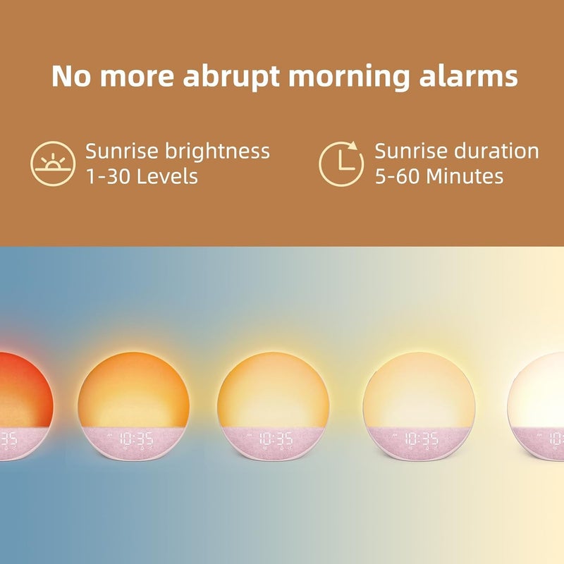 Odokee Sunrise Alarm Clock White Noise Machine: Natural Wake Up Light - Dimmable Clock with Bluetooth Speaker for Bedroom - 25 Sleep Sounds for Baby Adults Kids Sakura Pink - Image 2